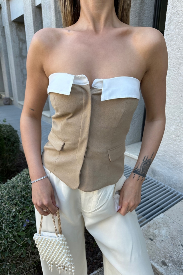 Kahverengi Straplez Crop Top ATE4968