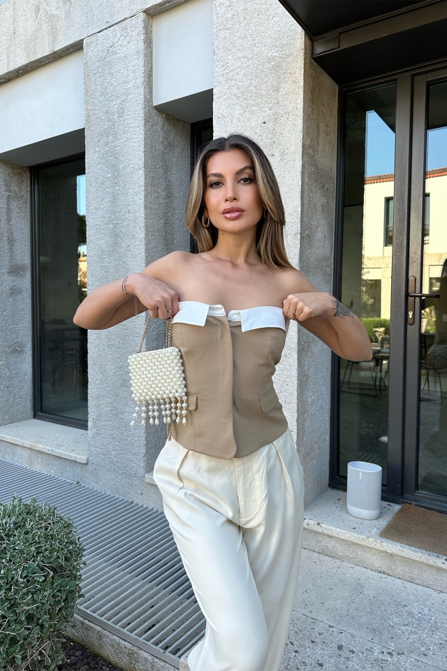 Kahverengi Straplez Crop Top ATE4968