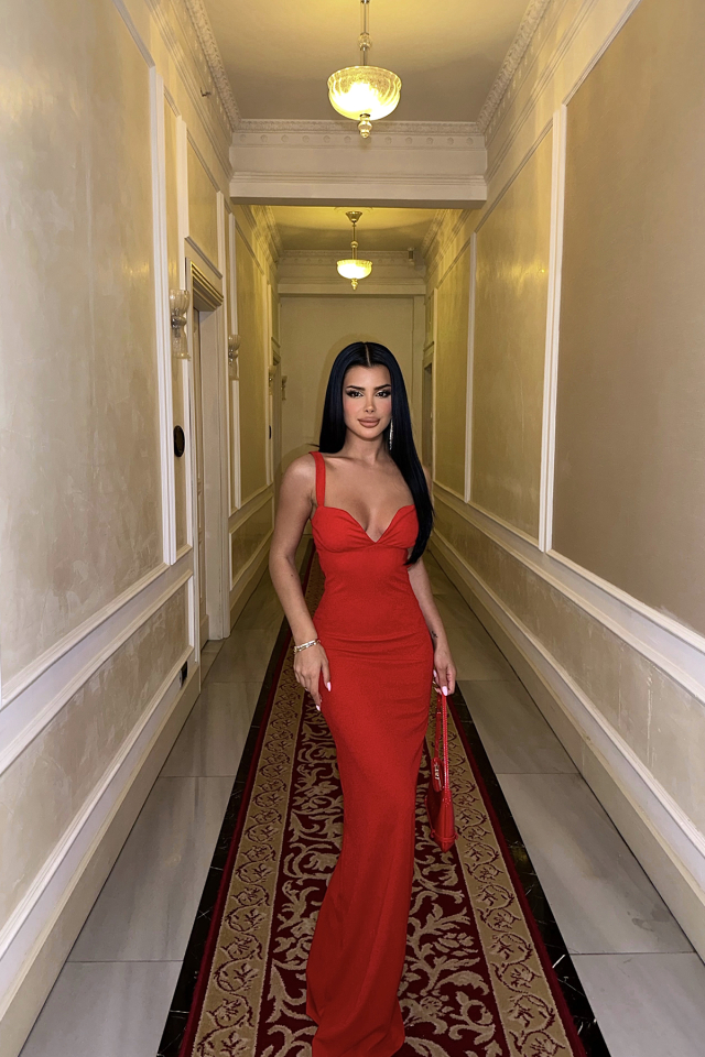 Kırmızı VALENTINA Askılı Elbise ATE-0351 - EYYO