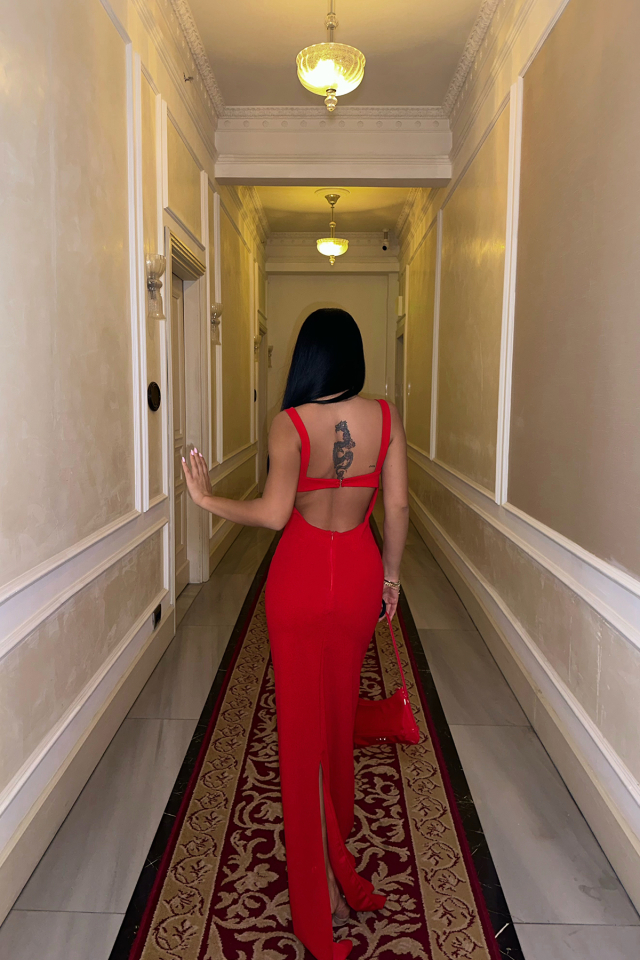 Kırmızı VALENTINA Askılı Elbise ATE-0351