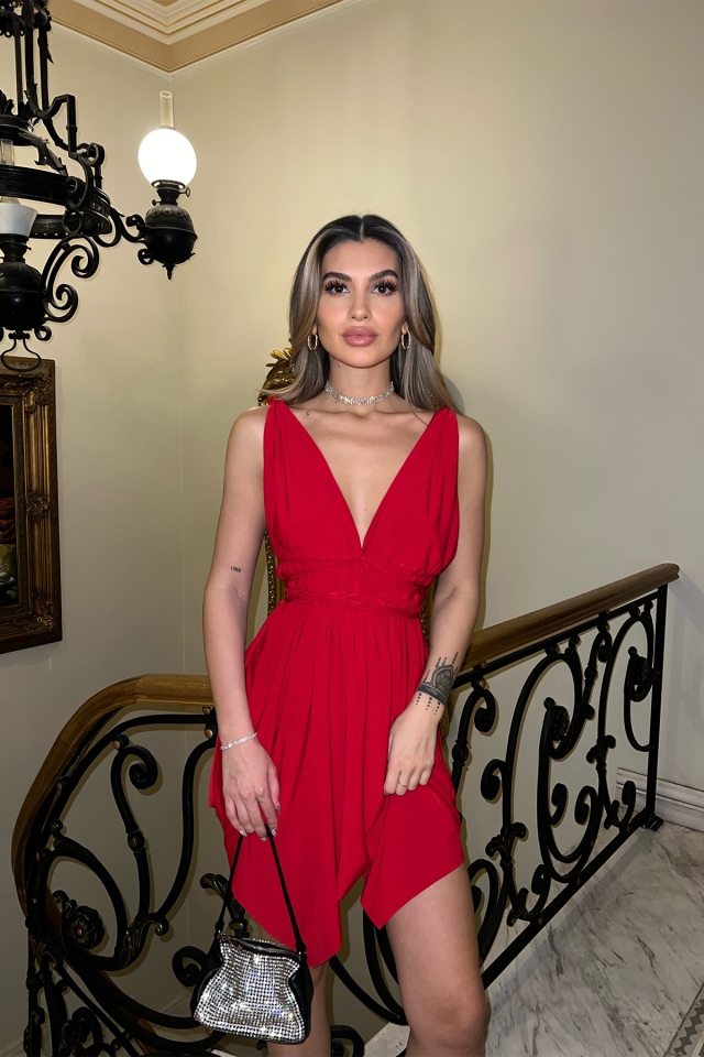 Kırmızı Askılı Mini Elbise ATE4281