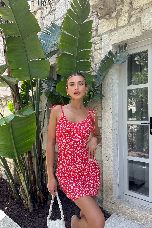 Kırmızı Askılı Mini Elbise ATE7583 - EYYO