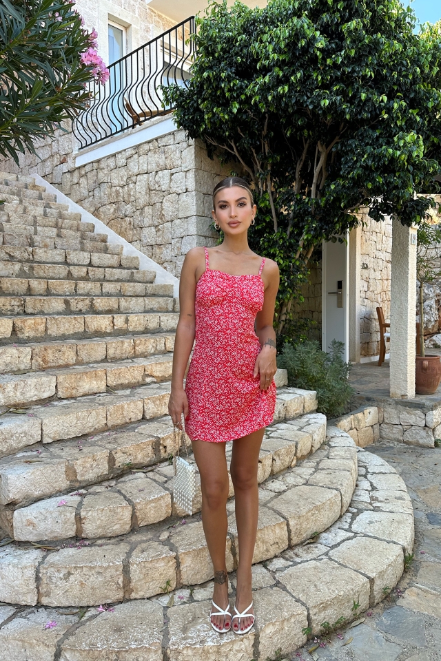 Kırmızı Askılı Mini Elbise ATE7791 - EYYO