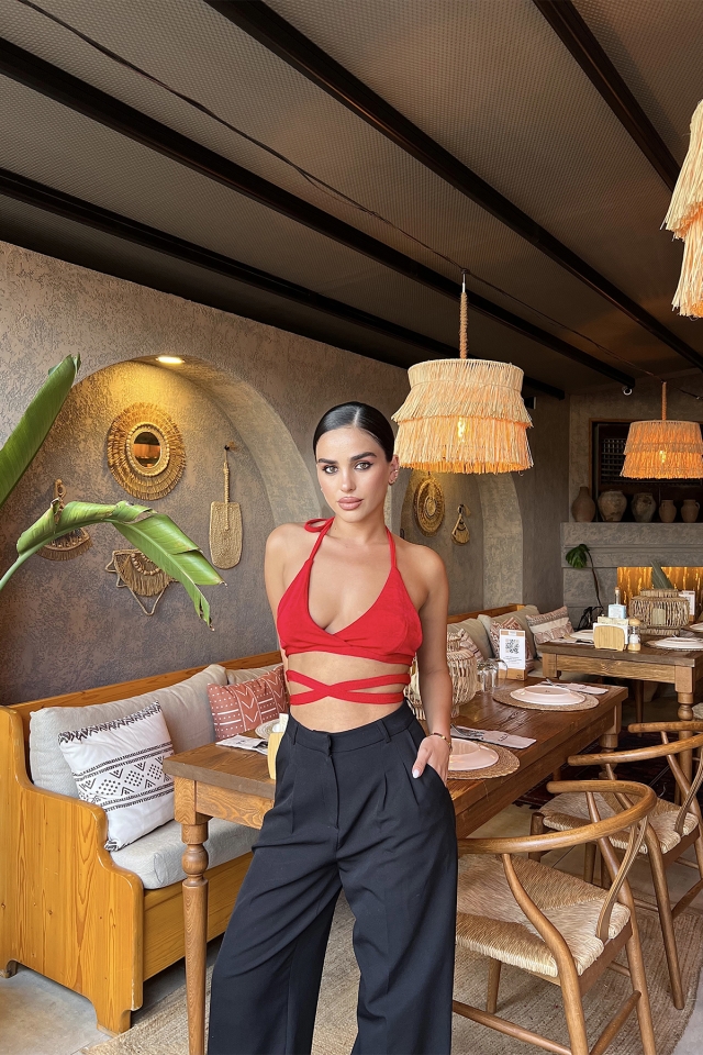 Kırmızı Bağlamalı Crop Top ATE1993