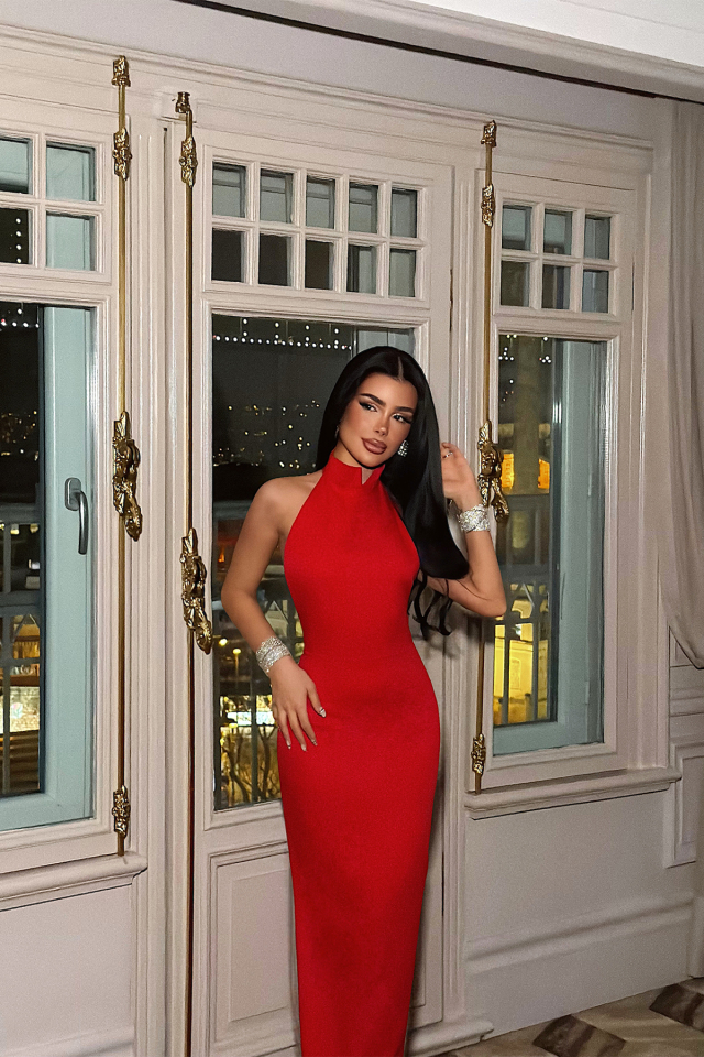 Kırmızı Doria Uzun Elbise ATE-3616