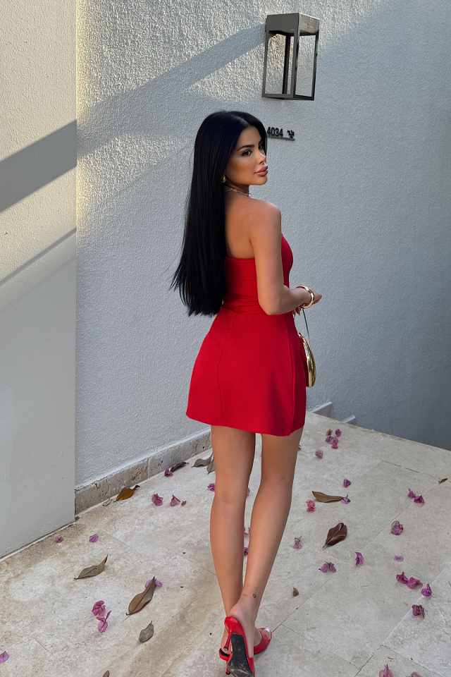 Kırmızı Belinda Straplez Mini Elbise ATE-1072