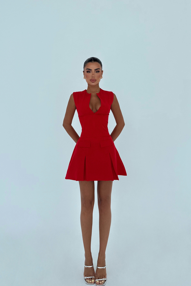 Kırmızı Frilly Mini Elbise ATE-3009