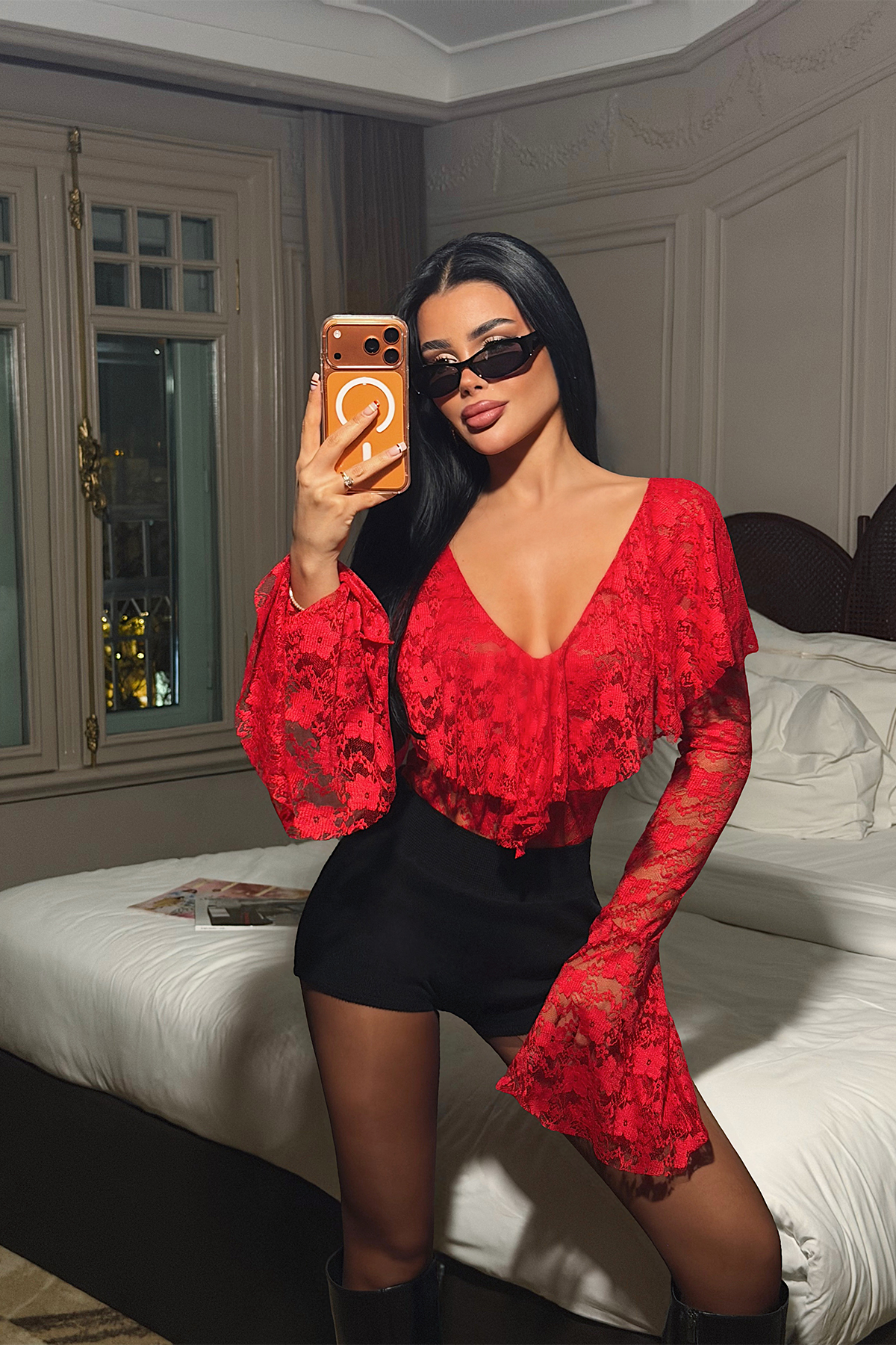 Kırmızı Braulia Dantel Bodysuit ATE-5051