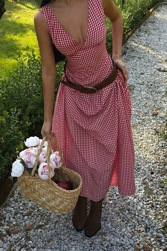 Kırmızı Plaid Elbise ATE-4929