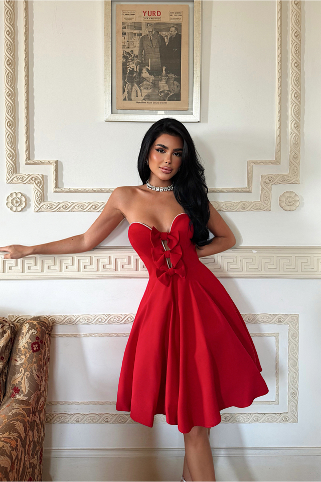 Kırmızı Leomie Mini Elbise ATE-3904
