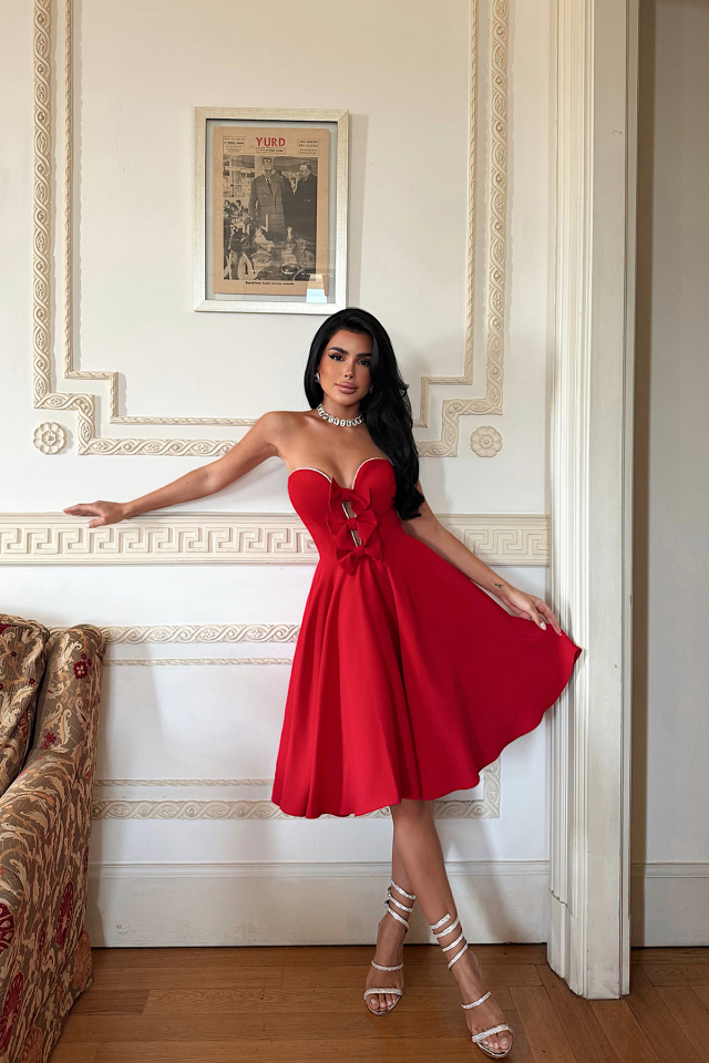 Kırmızı Leomie Mini Elbise ATE-3904