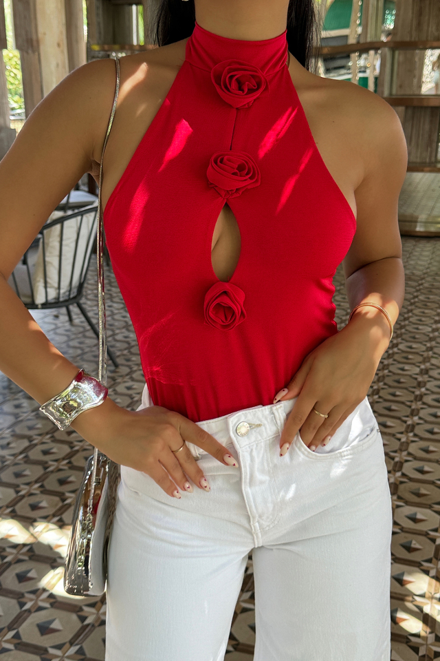 Kırmızı Rose Bodysuit ATE-0246