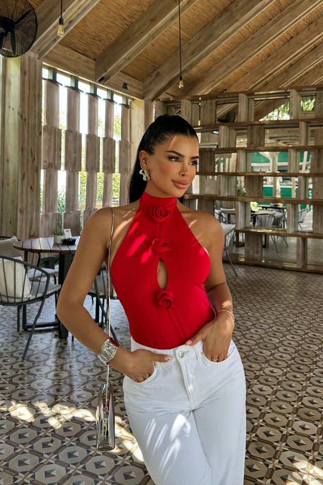 Kırmızı Rose Bodysuit ATE-0246