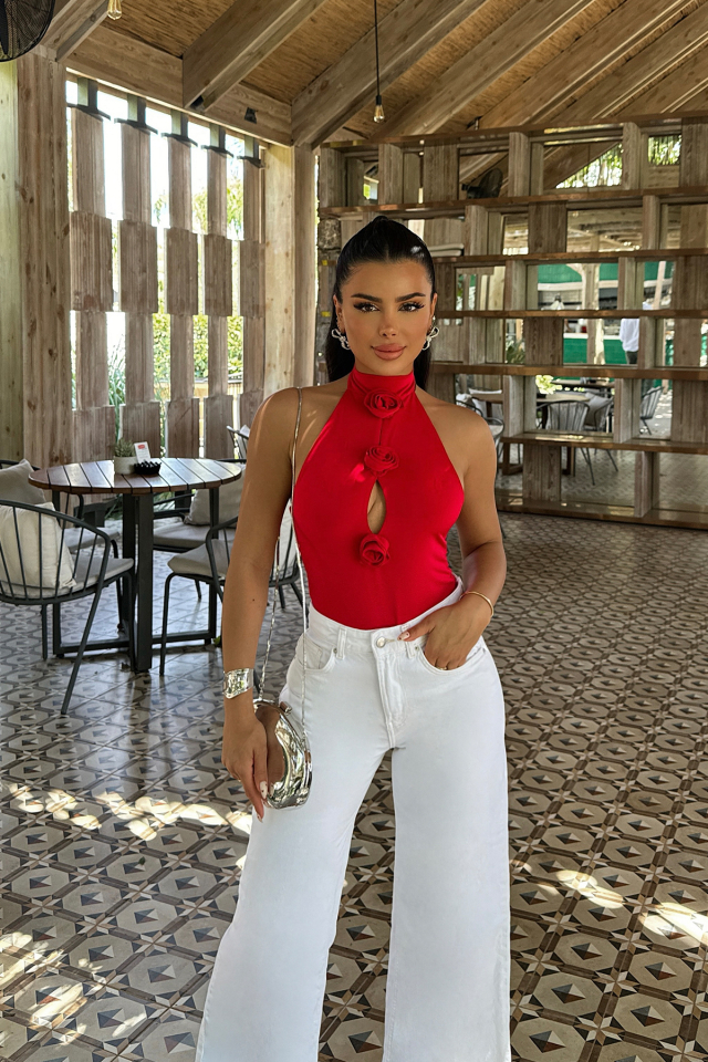 Kırmızı Rose Bodysuit ATE-0246
