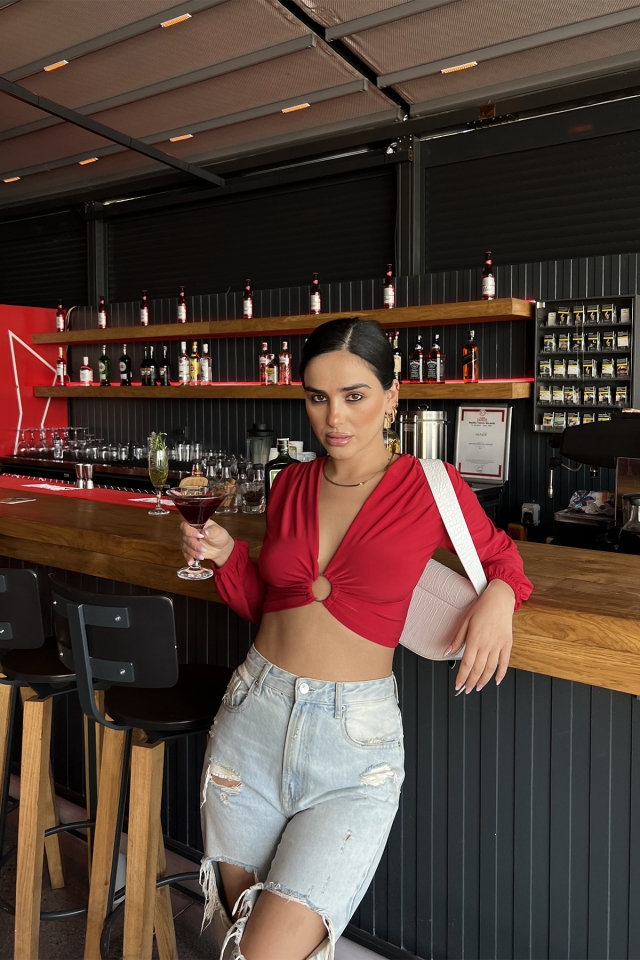 Kırmızı Halka Detay Crop Top ATE2956 - EYYO