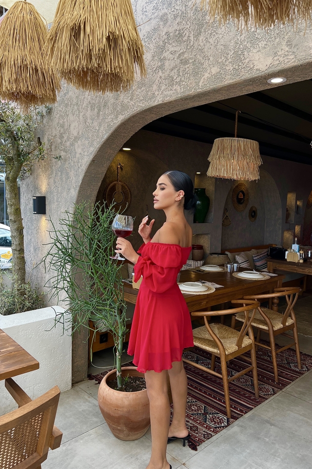 Kırmızı Önden Bağlamalı Mini Elbise ATE1904