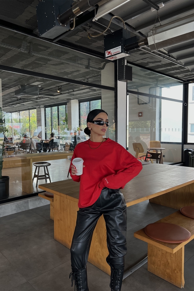 Kırmızı Oversize Basic Sweat ATE2513