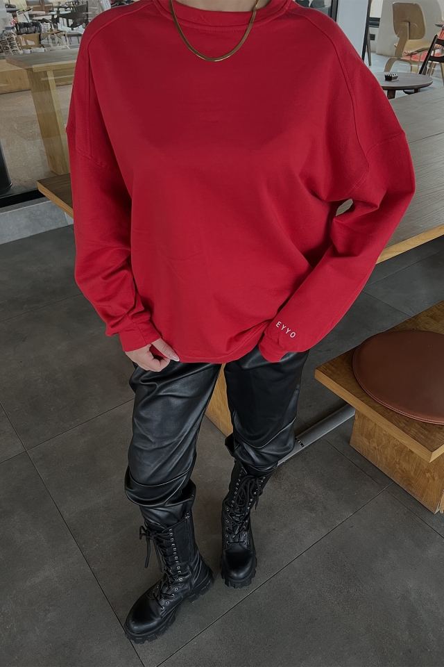 Kırmızı Oversize Basic Sweat ATE2513