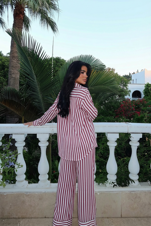Kırmızı Aleida Çizgili Takım