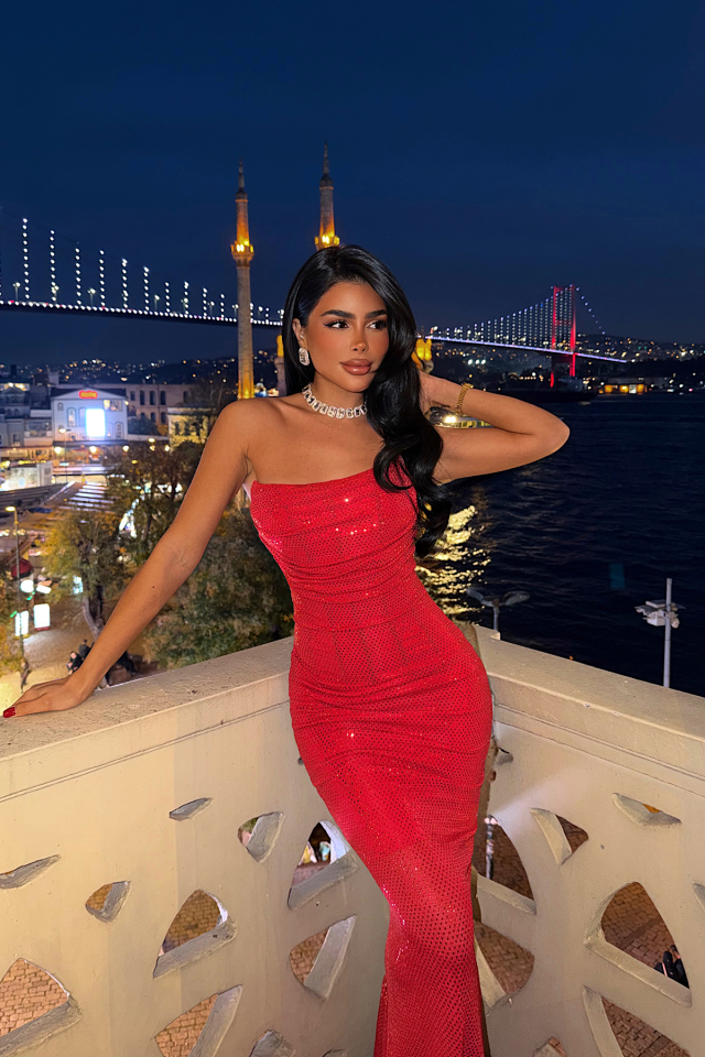 Kırmızı Lainie Uzun Elbise ATE-4375