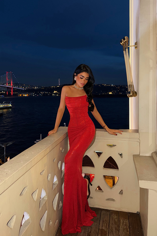 Kırmızı Lainie Uzun Elbise ATE-4375