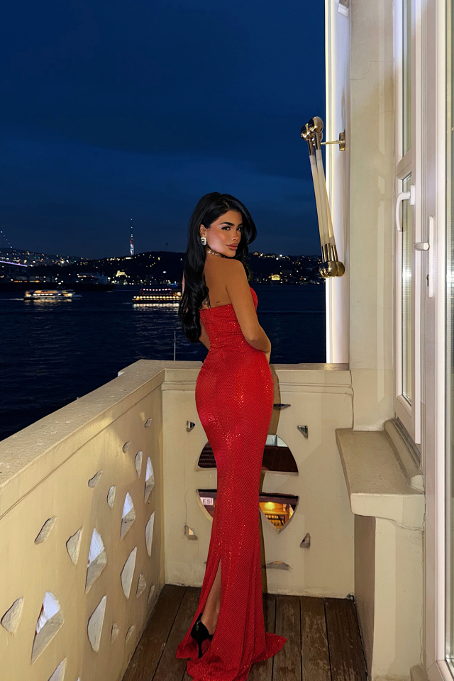 Kırmızı Lainie Uzun Elbise ATE-4375
