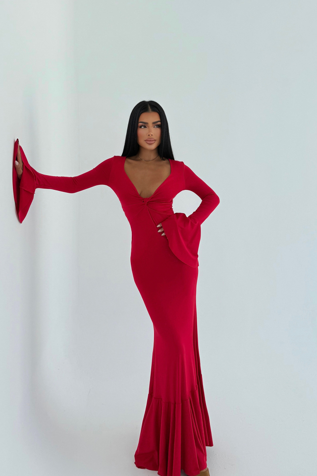 Kırmızı Lai Uzun Elbise ATE-3095
