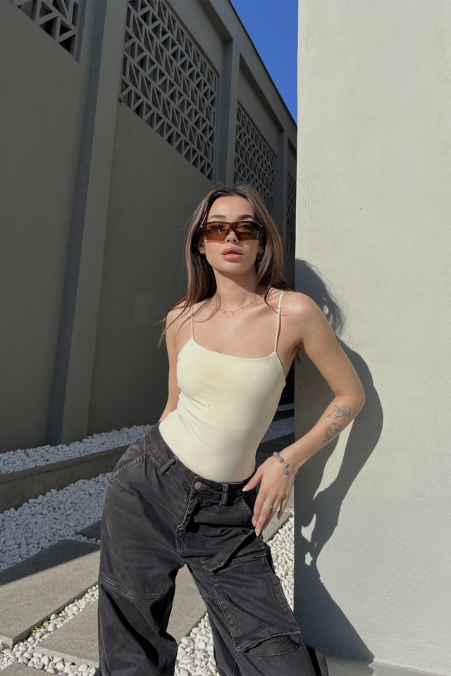 Krem Askılı Bodysuit ATE5108