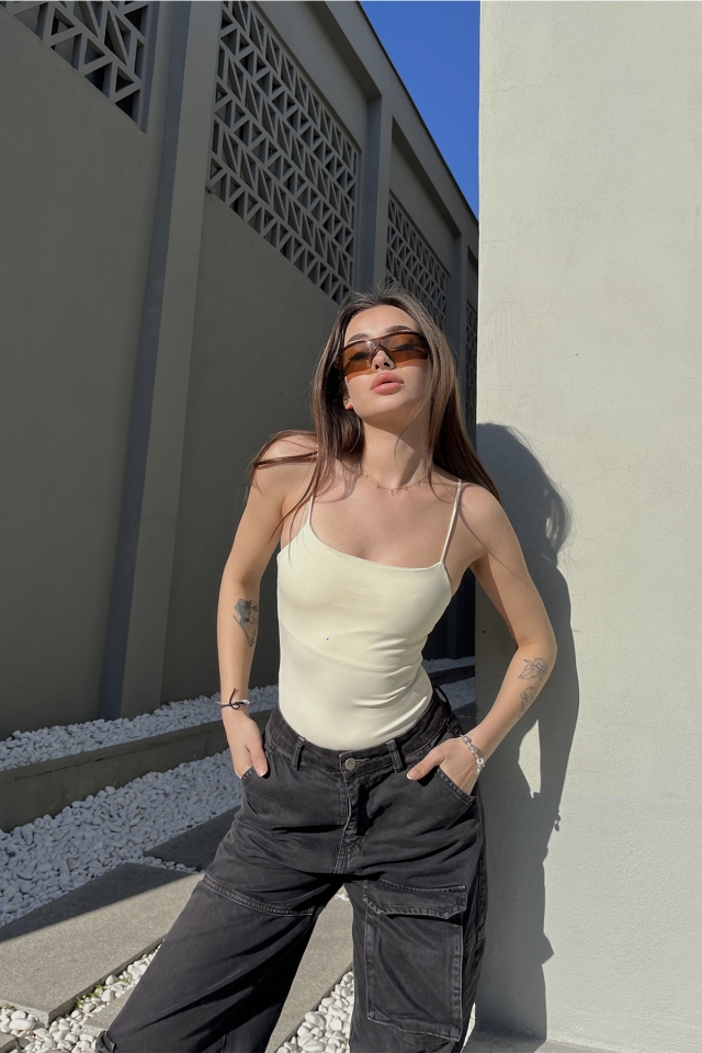 Krem Askılı Bodysuit ATE5108