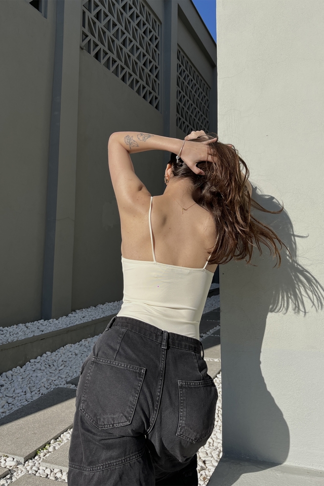 Krem Askılı Bodysuit ATE5108