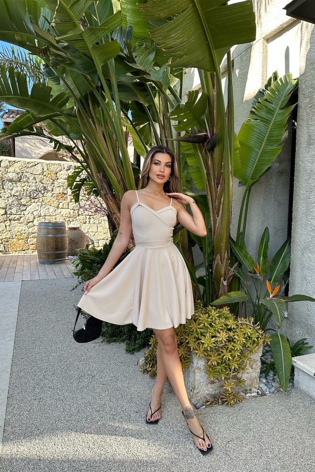 Krem Askılı Mini Elbise ATE4871