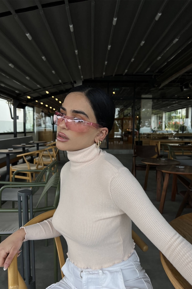 Krem Boğazlı Triko Kazak ATE2819