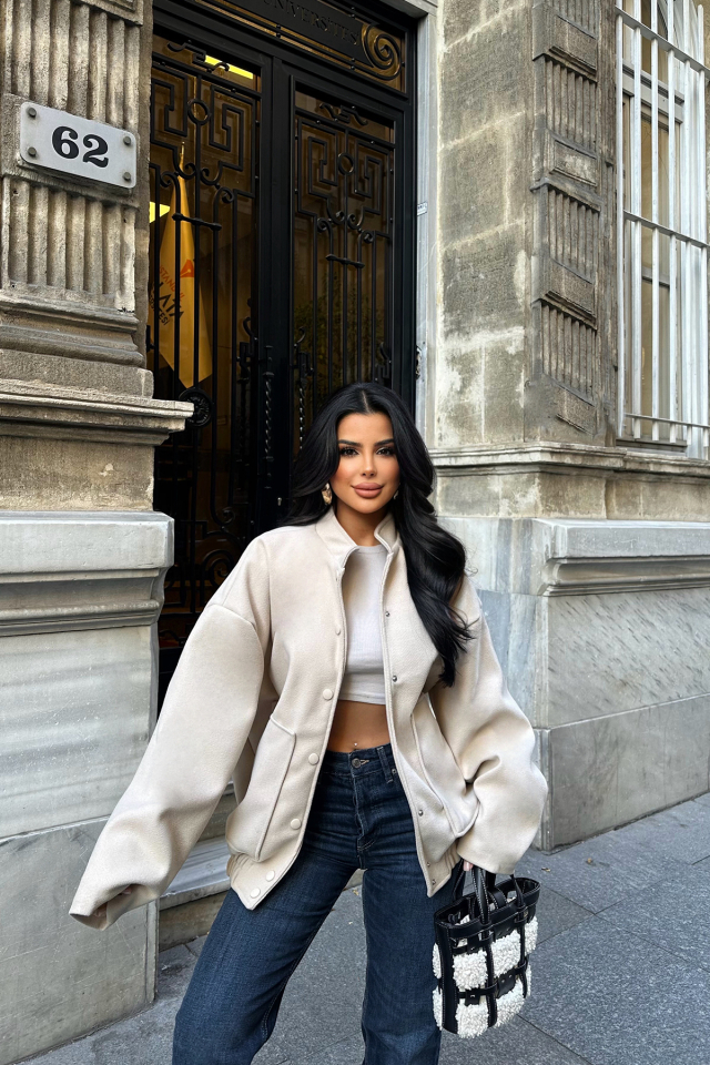 Krem Cep Detay Kaşe Mont ATE-0727 - EYYO