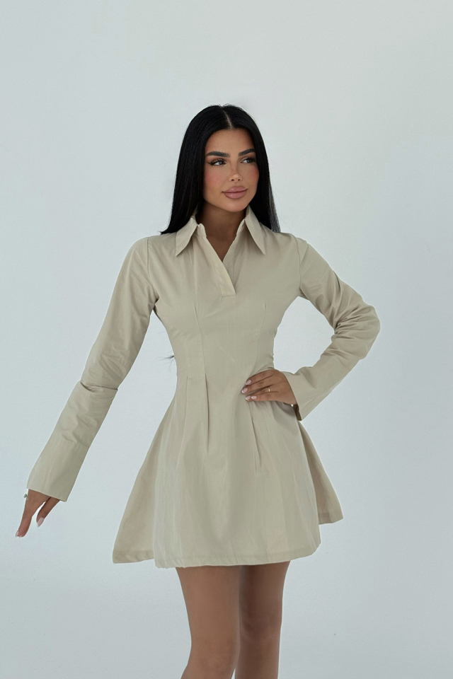 Krem Herda Kloş Elbise ATE-2255 - EYYO