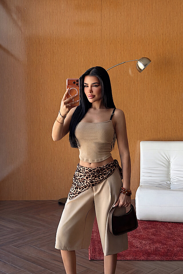 Krem Kemer Detay Straplez Crop Top ATE-2249