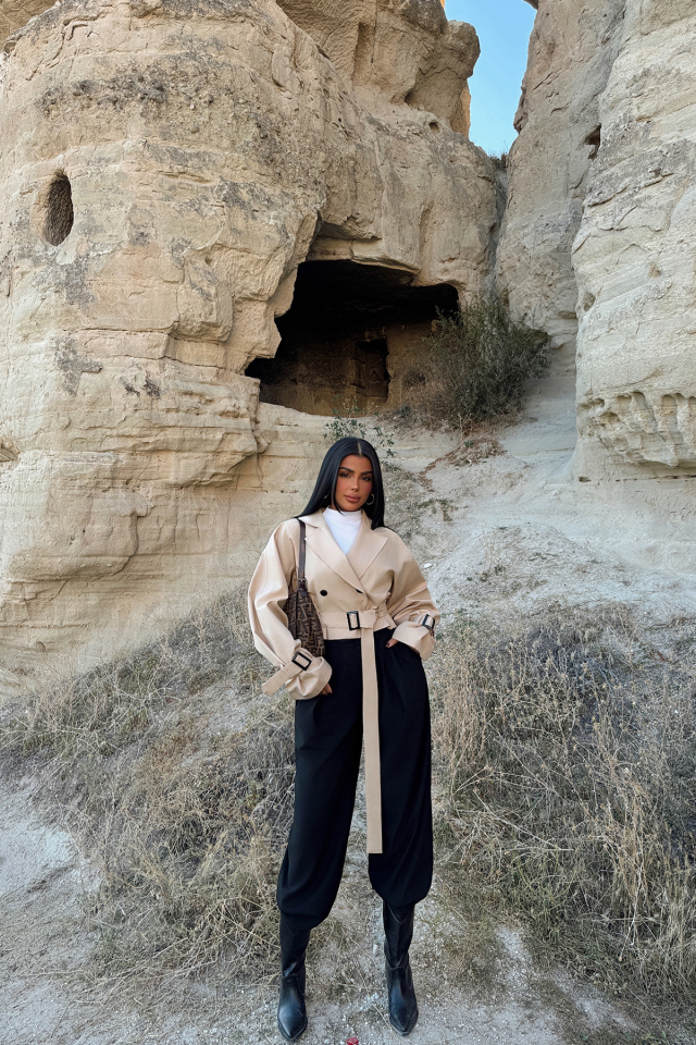 Krem Cally Kısa Trençkot ATE-1803 - EYYO