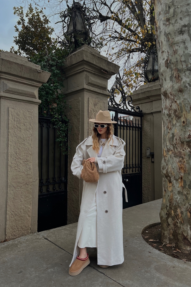 Krem Oversize Kaşe Kaban