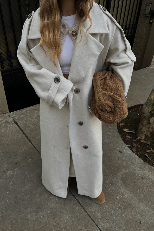 Krem Oversize Kaşe Kaban ATE2915