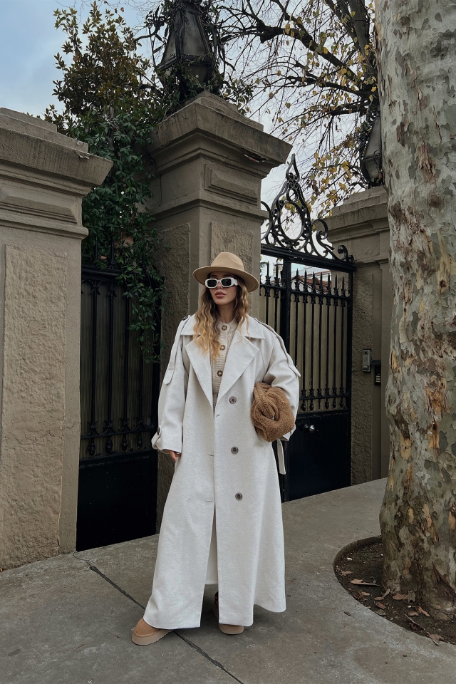 Krem Oversize Kaşe Kaban ATE2915