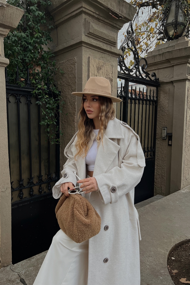 Krem Oversize Kaşe Kaban ATE2915