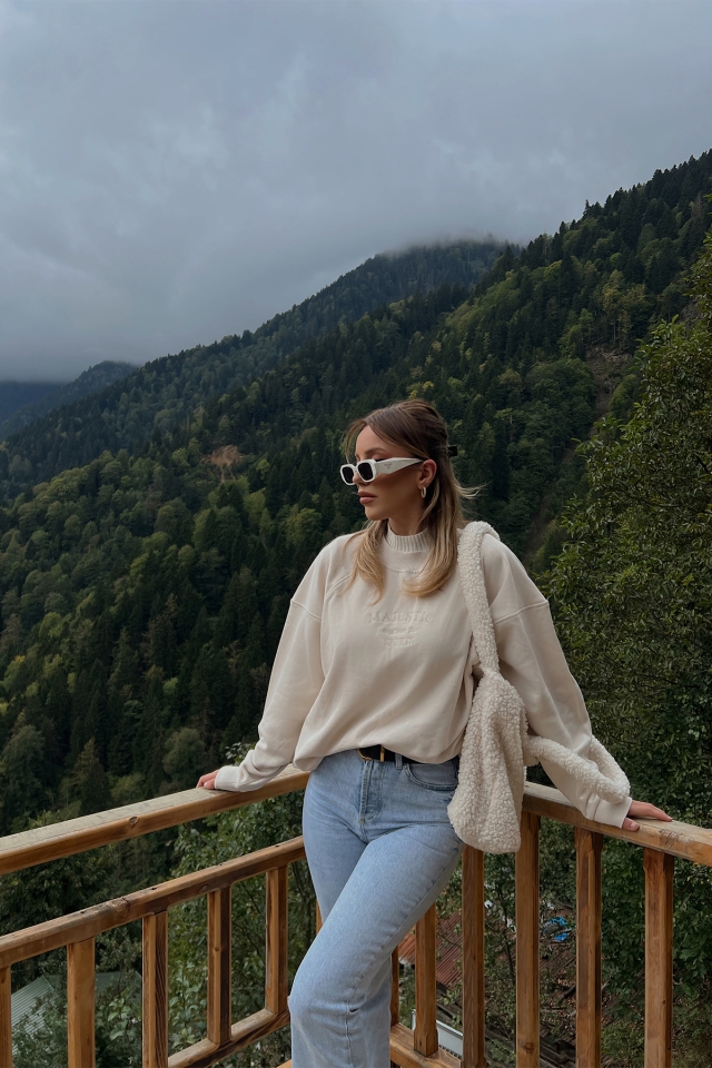 Krem Majestıc Baskılı Sweat ATE2103 - LEVENT