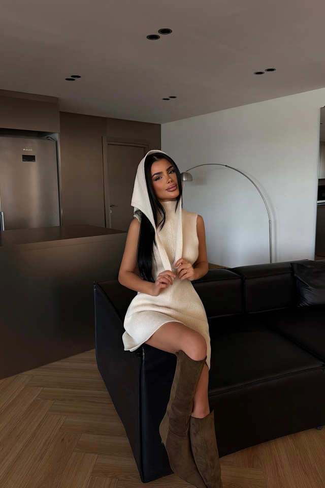 Krem Marayla Triko Elbise