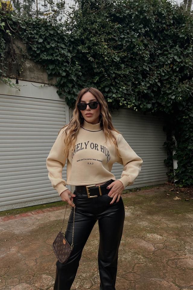 Krem Önü Yazılı Sweat ATE3139 - EYYO