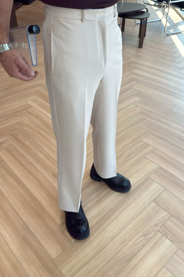 Krem Palazzo Yüksek Bel Pantolon