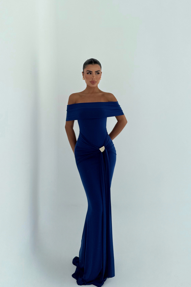 Lacivert Allayia Uzun Elbise ATE-3082