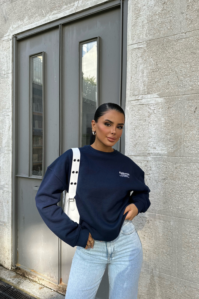 Lacivert Arkası Yazılı Sweat ATE-0280