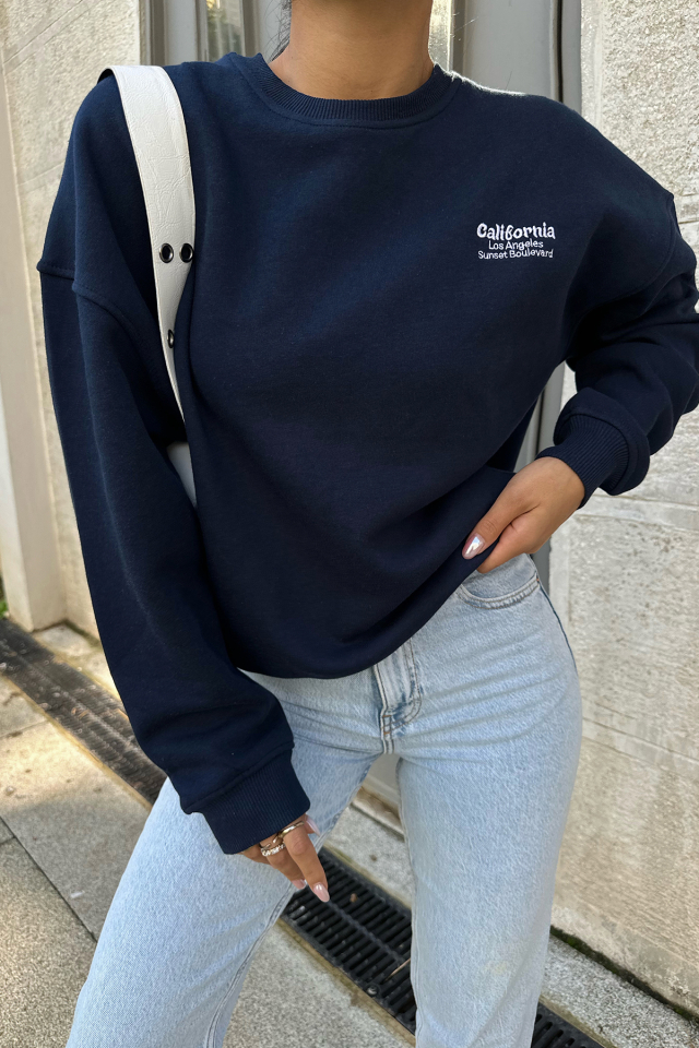 Lacivert Arkası Yazılı Sweat ATE-0280