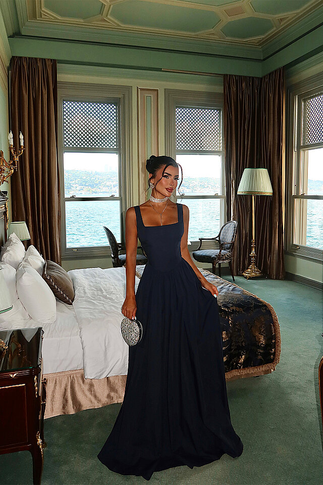 Lacivert Boundless Uzun Elbise