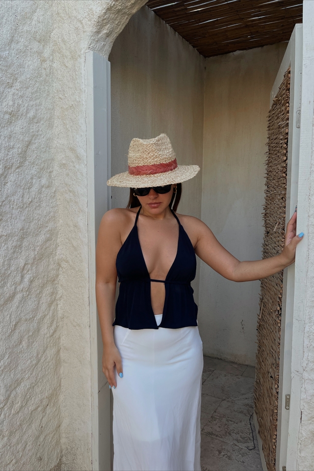 Lacivert Bağlamalı Crop Top ATE1684