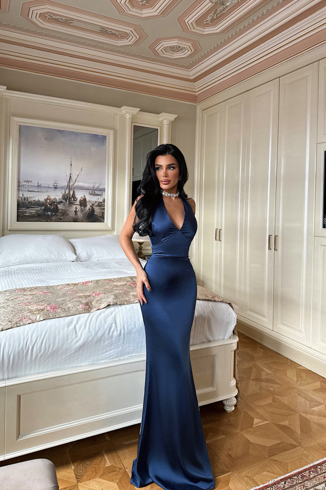 Lacivert Sartoria Uzun Elbise ATE-3455 - EYYO